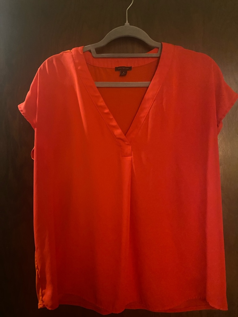 Ann Taylor V-Neck Short Sleeve Mixed Media - Red